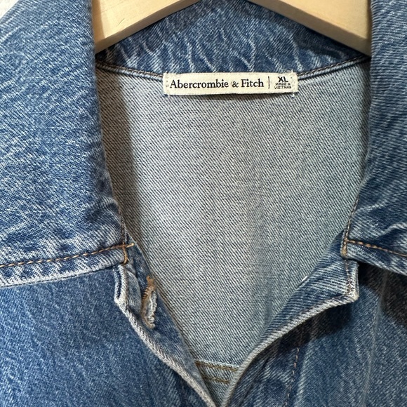 Abercrombie & Fitch Blue Denim Short Sleeve Belted Tie Shirt Dress XL - Picture 7 of 7